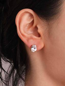 ZAISHA - White Stainless Steel White Stones Earrings