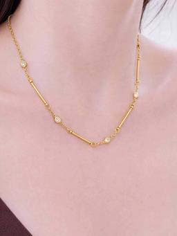ZAISHA - White Stainless Steel White Stones Necklace