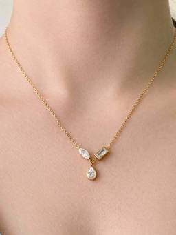 ZAISHA - White Stainless Steel White Stones Necklace