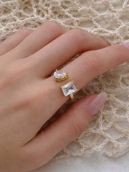 ZAISHA - White Stainless Steel White Stones Ring