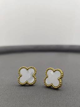 ZAISHA - White Clover Stud Earrings - 18K Gold Plated