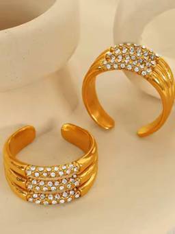 ZAISHA - Triple Set Diamond Ring - 18K Gold Plated (Adjustable)