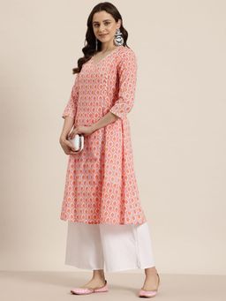 Gahan - Pure Cotton Floral Printed Angarakha Orange Kurta