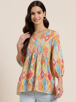 Gahan - Rayon Multicolor Printed Puff Sleeves Empire Tunic