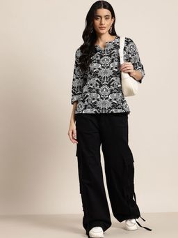 Gahan - Pure Cotton V Neck Straight Fit Black Tunic