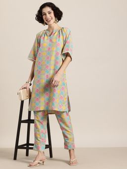 Gahan - Rayon Gota Patti Ethnic Motif Printed Multicolour Kurta & Trouser (Set of 2)