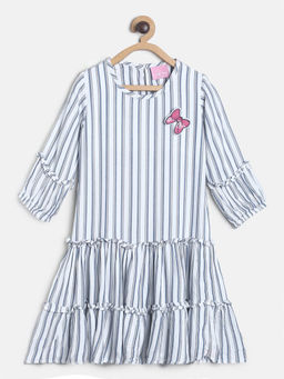 Tales & Stories - Girls White Casual Cotton Striper Dress