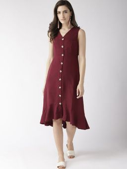Twenty Dresses by Nykaa Fashion - Maroon Twirling In The Frill Dress