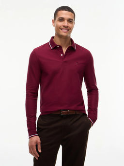 Tommy Hilfiger - Men Maroon Solid/Plain Cotton Polo T-Shirt