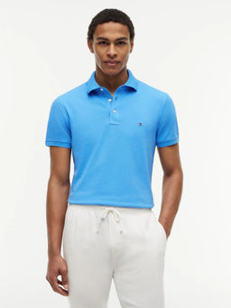 Tommy Hilfiger - Men Blue Solid/Plain Cotton Polo T-Shirt