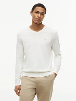 Tommy Hilfiger - Men White Solid/Plain Cotton Sweater