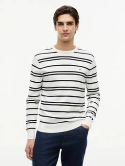 Tommy Hilfiger - Men White Stripes Cotton Sweater