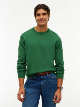 Tommy Hilfiger - Men Green Solid/Plain Cotton Sweater