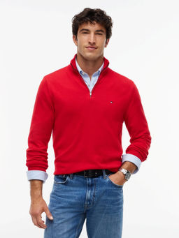 Tommy Hilfiger - Men Red Solid/Plain Cotton Sweater