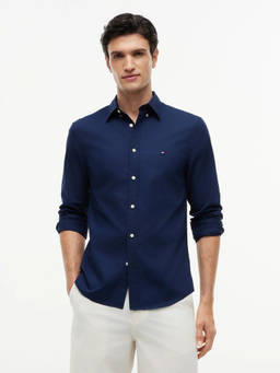 Tommy Hilfiger - Men Navy Blue Solid/Plain Cotton Shirt