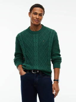 Tommy Hilfiger - Men Green Textured Cotton Sweater