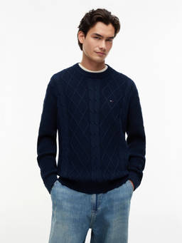 Tommy Hilfiger - Men Blue Textured Cotton Sweater