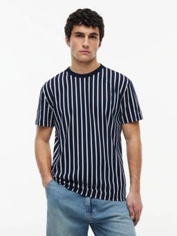 Tommy Hilfiger - Men Navy Blue Stripes Cotton T-Shirt