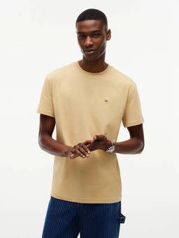 Tommy Hilfiger - Men Beige Solid/Plain Cotton T-Shirt