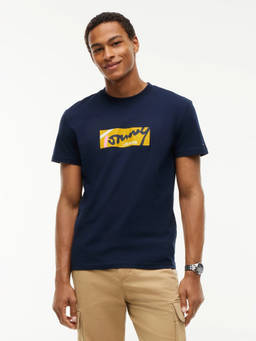 Tommy Hilfiger - Men Navy Blue Typography Cotton T-Shirt