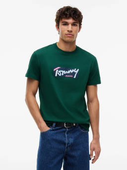 Tommy Hilfiger - Men Green Typography Cotton T-Shirt