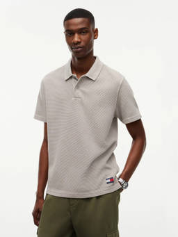 Tommy Hilfiger - Men Grey Textured Cotton Polo T-Shirt