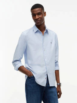 Tommy Hilfiger - Men Blue Solid/Plain Cotton Shirt
