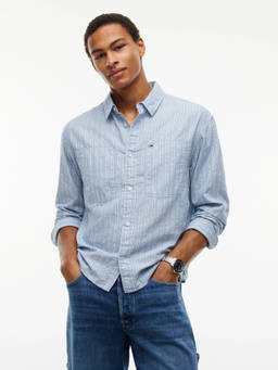 Tommy Hilfiger - Men Blue Stripes Cotton Shirt