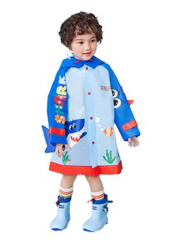 Little Surprise Box - 3D Applique Blue Shark Sleeves Kids Raincoat