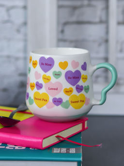 Voncasa - Ceramic Coffee Cup, Heart Shape Ballon Print Mugs, Multi-Color (400ml)