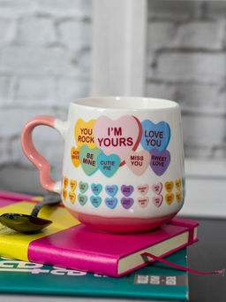 Voncasa - Ceramic Coffee Cup, Heart Shape Ballon Print Mugs For Coffee, Tea & Milk (400ml)