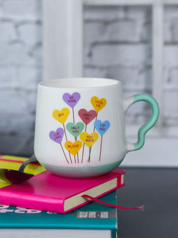 Voncasa - Ceramic Coffee Cup, Heart Shape Ballon Print Mugs For Coffee, Green (400ml)