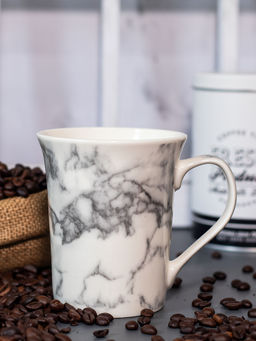 Voncasa - Ceramic Off White & Grey Coffee Mug, Marble Finish Mugs (380ml)