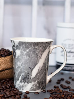 Voncasa - Ceramic Grey Coffee Mug, Marble Finish Mugs For Coffee, Tea & Milk (380ml)