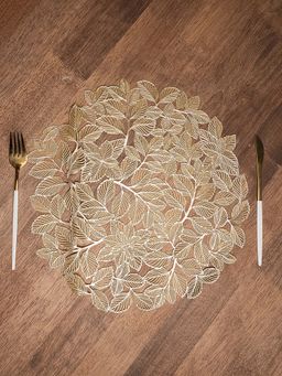 Voncasa - Plastic Golden Leaf Pattern Placemat Mat Set of 2