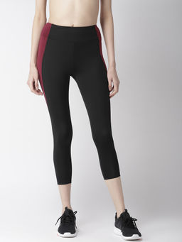 Fitkin - Yoga Gym Workout And Active Sports Fitness Mid-Waist Color Block Tights - Black