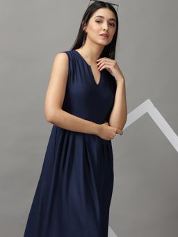 SHOWOFF - Womens V-Neck Maxi Navy Blue Solid Dress