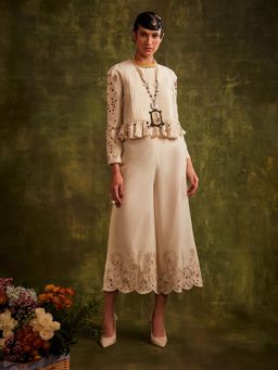 CHANDRIMA - Ivory Chanderi Cutwork Culottes