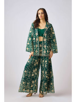 Basanti Kapde aur Koffee - Green Chantilly Embroidered Jacket with Bustier and Pant (Set of 3)
