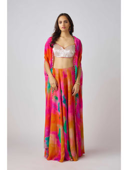 Basanti Kapde aur Koffee - Multicolor Crepe Sequins Cape with Blouse and Skirt (Set of 3)