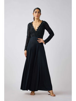 Basanti Kapde aur Koffee - Black Chantilly Net Embroidered Jumpsuit