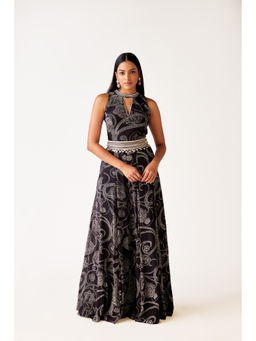 Basanti Kapde aur Koffee - Black Crepe Coins Embellished Jumpsuit