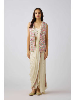 Basanti Kapde aur Koffee - Chinon Pre Draped Saree with Jacket and Stitched Blouse