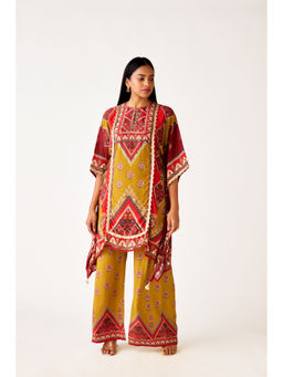 Basanti Kapde aur Koffee - Multicolor Crepe Embroidered Kaftan and Pant (Set of 2)