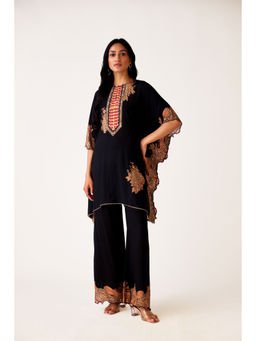 Basanti Kapde aur Koffee - Black Muslin Mirror Work Kaftan and Pant (Set of 2)