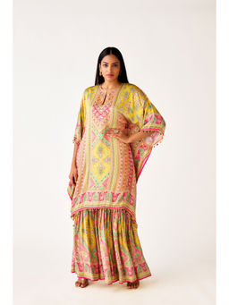 Basanti Kapde aur Koffee - Multicolor Satin Printed Kaftan and Sharara (Set of 2)