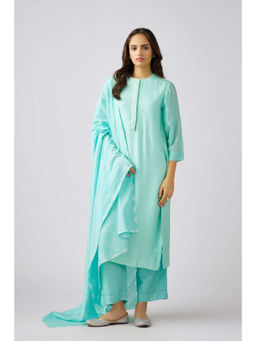 Basanti Kapde aur Koffee - Aqua Muslin Embroidered Kurta with Pant and Dupatta (Set of 3)