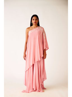 Basanti Kapde aur Koffee - Pink Georgette Embroidered Kurta and Sharara (Set of 2)