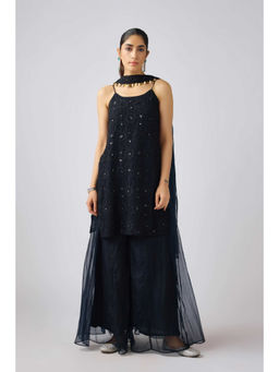 Basanti Kapde aur Koffee - Black Organza Embroidered Kurta with Sharara and Dupatta (Set of 3)