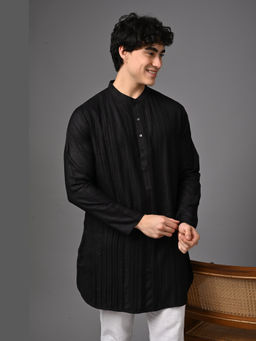 AAVYAM - Black Pintuck Silk Kurta